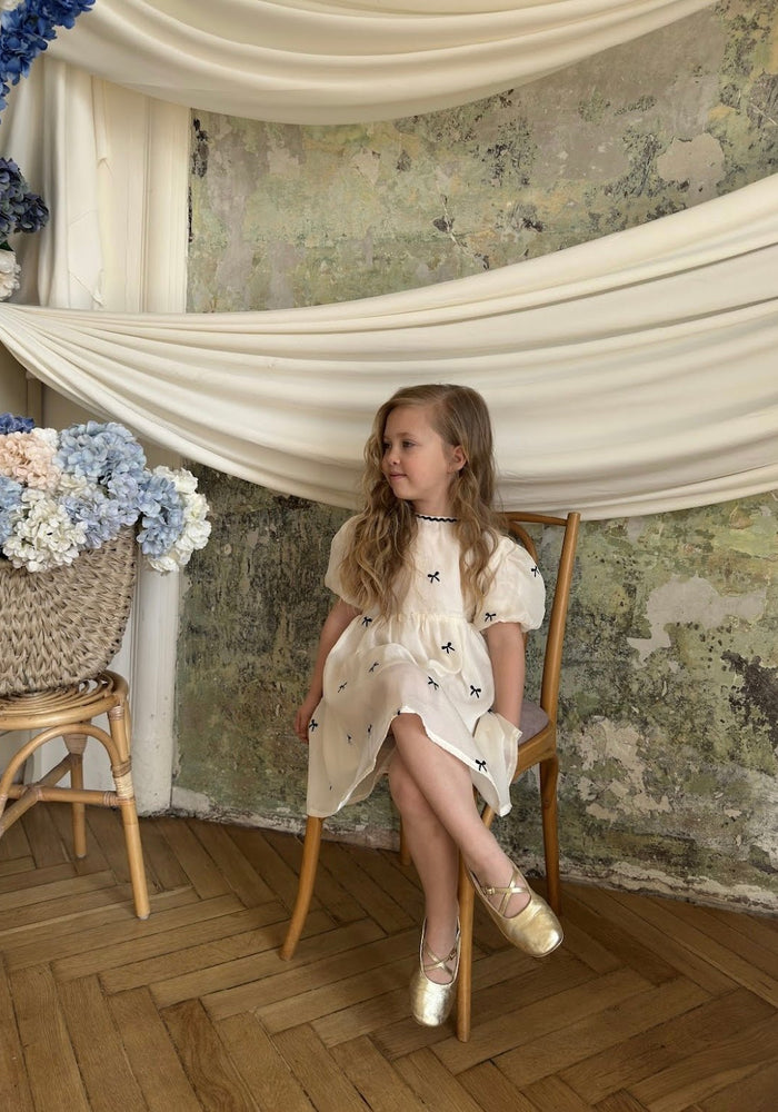 Kids girls French Luxe Bow Puff Dress - Black/ivory (pre order) - Fox Baby & Co