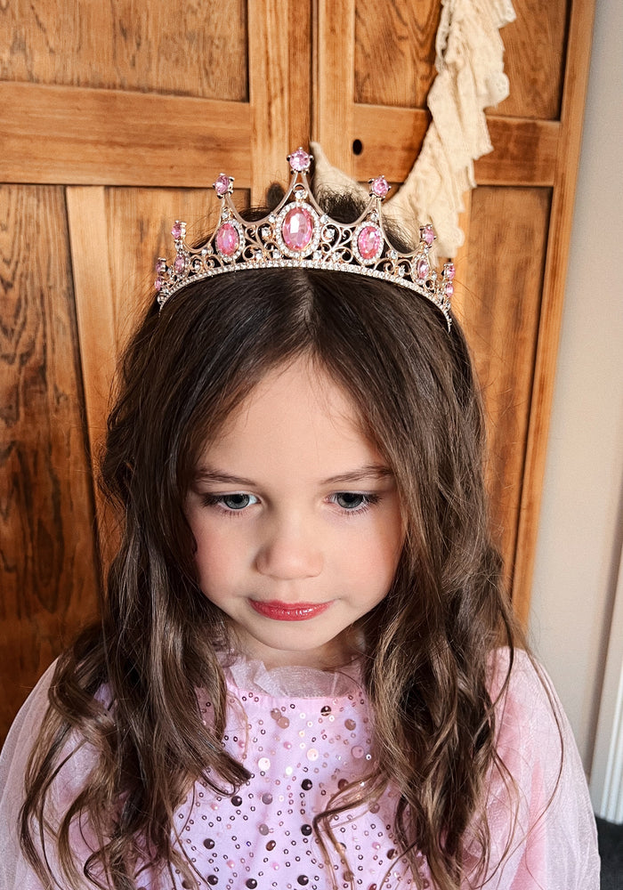 Tiara Gold Birthday Crown - Pink