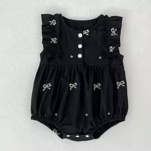 Celine French Tiny Bow Romper - Black (pre order) - Fox Baby & Co