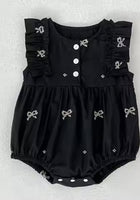 Load image into Gallery viewer, Celine French Tiny Bow Romper - Black (pre order) - Fox Baby &amp; Co

