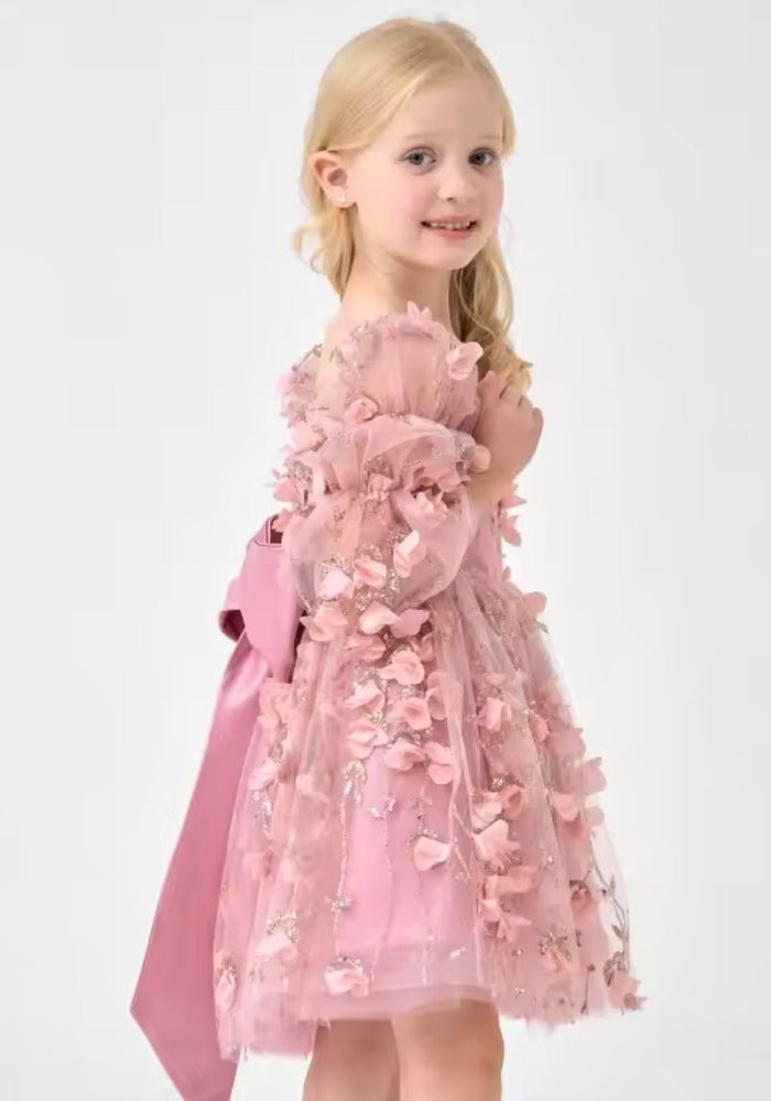 Flowergirl Sparkle Wonderland Long Sleeve Luxe Tulle Dress - Dusty Rose - Fox Baby & Co