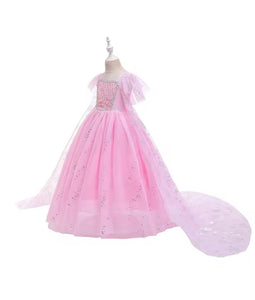 Pink Snowflake Princess Birthday Party Dress Costume with cape
