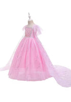 Load image into Gallery viewer, Pink Snowflake Princess Birthday Party Dress Costume with cape
