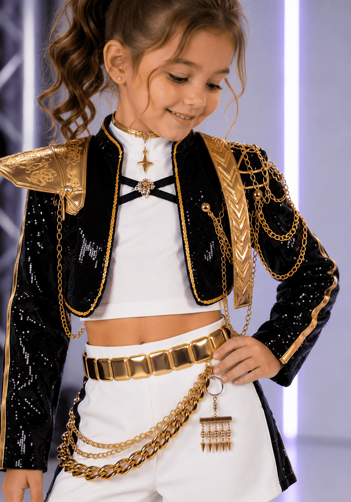 Kids Girls Kpop Style Demon Hunter Mira Costume Top, Shorts & Jacket 3 Piece - Fox Baby & Co