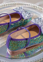 Load image into Gallery viewer, Mermaid Luxe Bow Princess Ballerina Ballet Flat Shoes (pre order) - Purple/ Green
