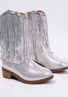 Load image into Gallery viewer, ✨ Silver Sparkle Fringe Cowgirl Boots
