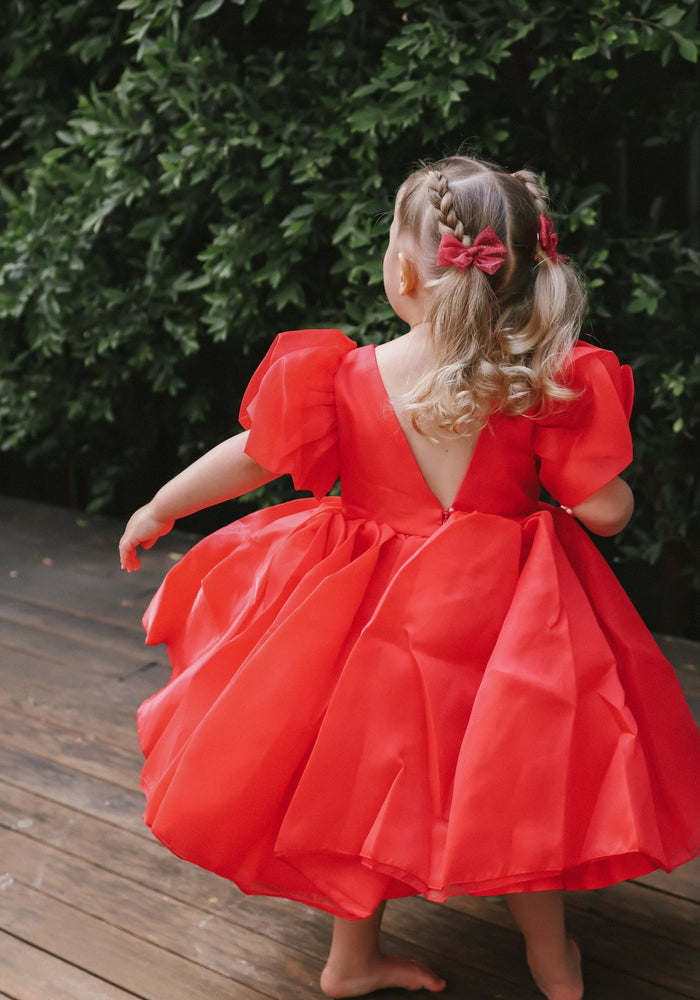 Kids little girls Bonnie Christmas Puff Sleeve Dress - Red (pre order) - Fox Baby & Co