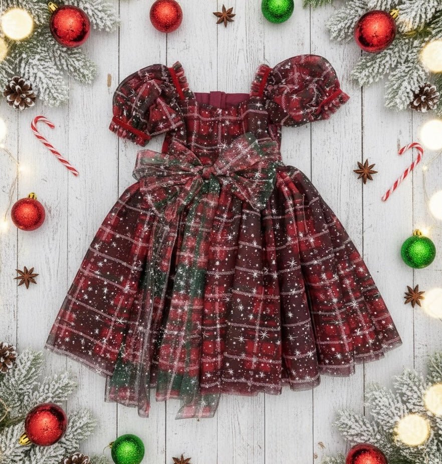 Kids girls Christmas Luxe Puff Tulle Dress - Sparkle Gingham - Fox Baby & Co