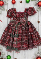 Load image into Gallery viewer, Kids girls Christmas Luxe Puff Tulle Dress - Sparkle Gingham - Fox Baby &amp; Co

