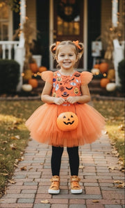 Halloween Ballerina Shimmer Tulle Tutu Leotard - Pumpkin(pre order) - Fox Baby & Co
