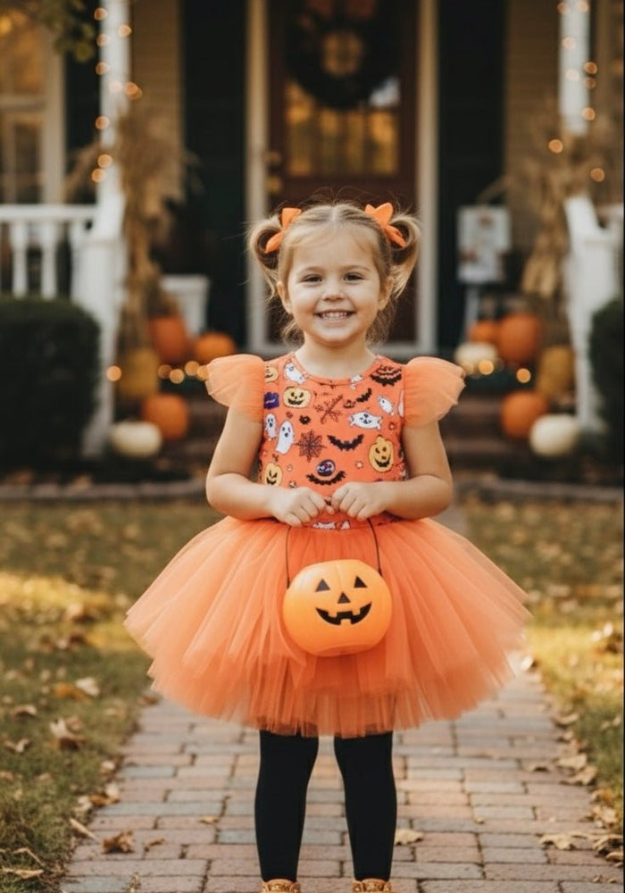 Halloween Ballerina Shimmer Tulle Tutu Leotard - Pumpkin(pre order) - Fox Baby & Co