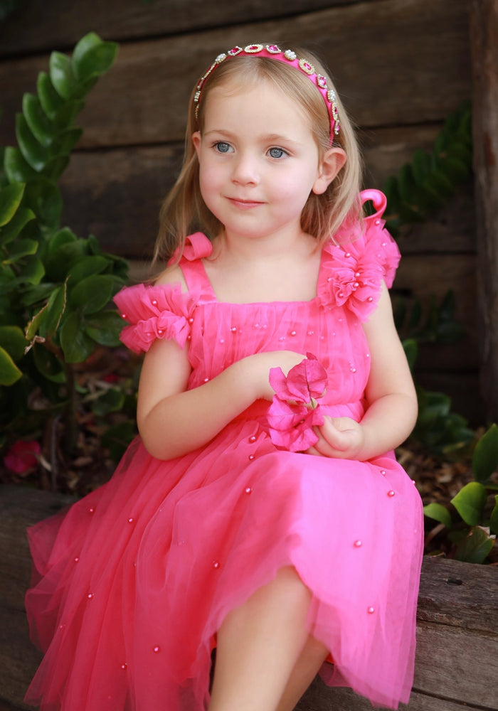 Kids little girls Valencia Pearl Luxe Party Dress - Magenta (pre order) - Fox Baby & Co