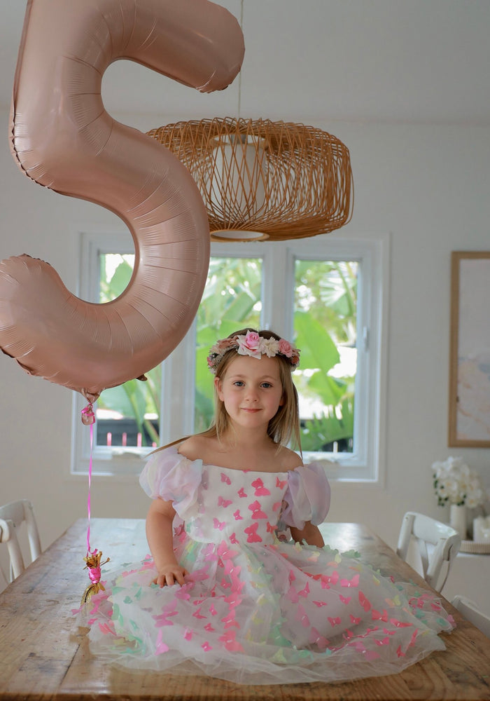 Bella Butterfly Flower Girl Kids Puff Sleeve Luxe Party Dress - Rainbow - Fox Baby & Co