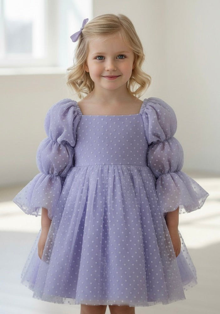 Flowergirl Fairy Wonderland Long Sleeve Luxe Tulle Dress - Pink Dots - Lilac - Fox Baby & Co
