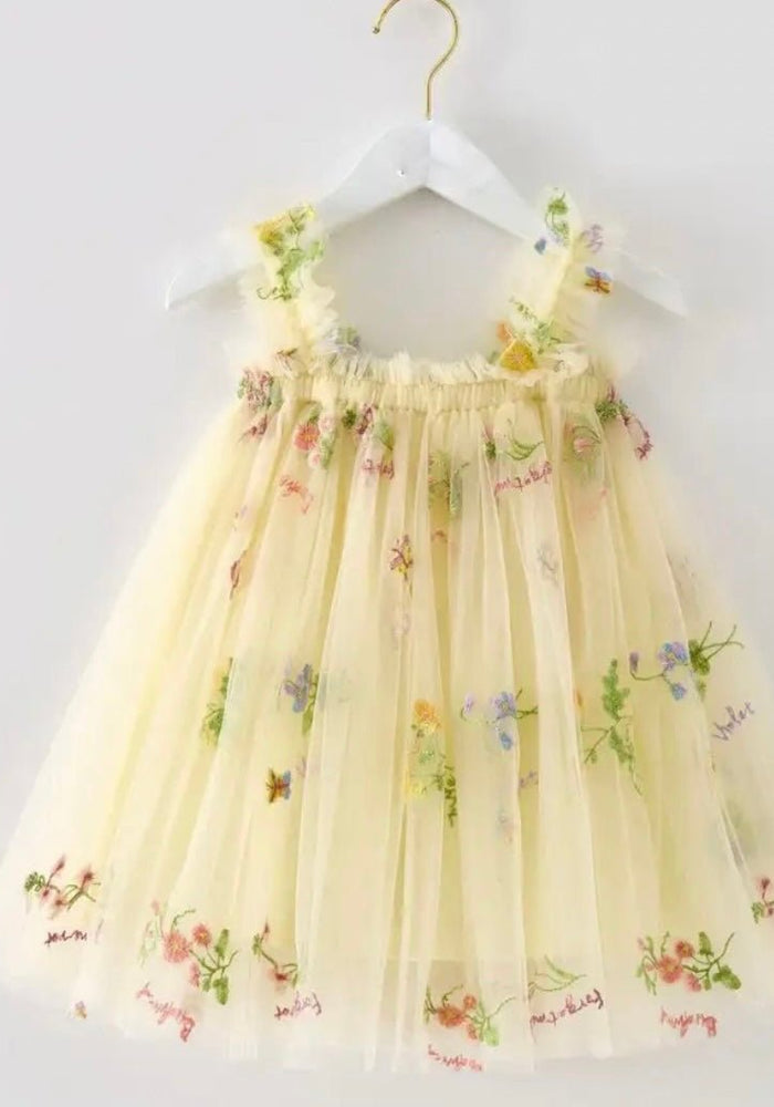 Arabella Garden Floral Tulle Birthday Dress - lemon - Fox Baby & Co