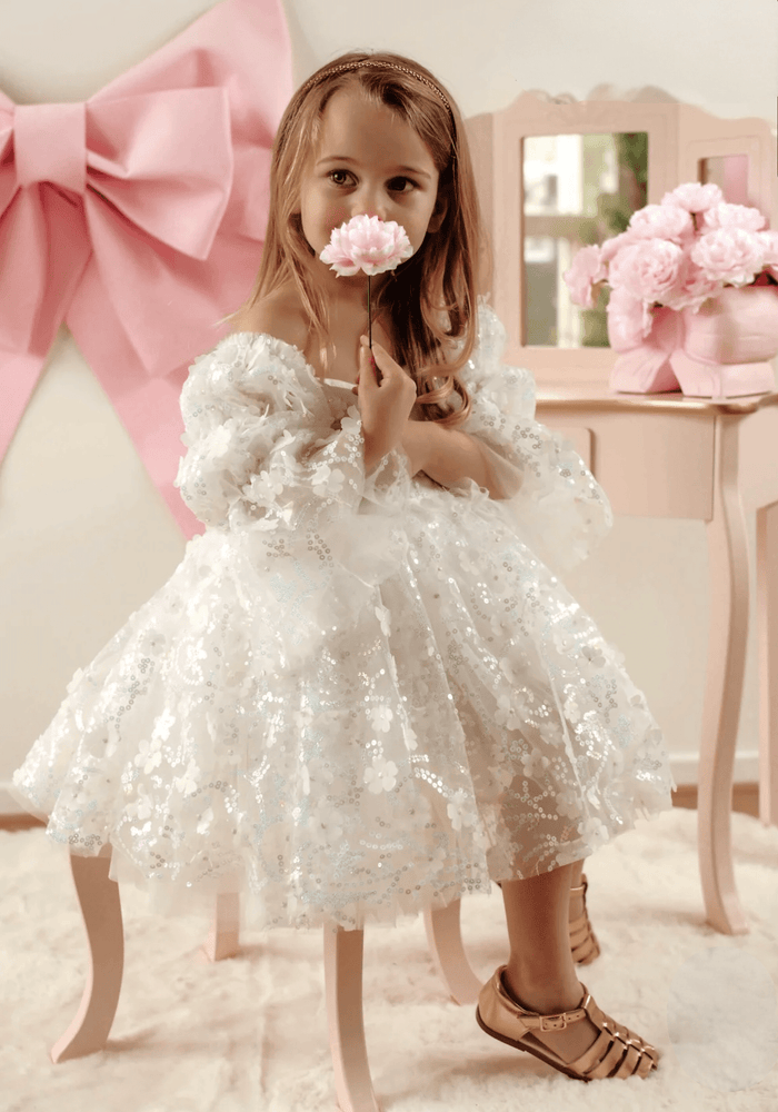 Flowergirl Sparkle Wonderland Long Sleeve Luxe Tulle Dress - White (pre order) - Fox Baby & Co