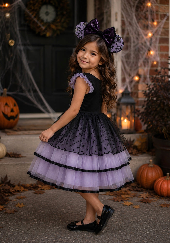 Whimsical Halloween Purple Witch Dress & Headband