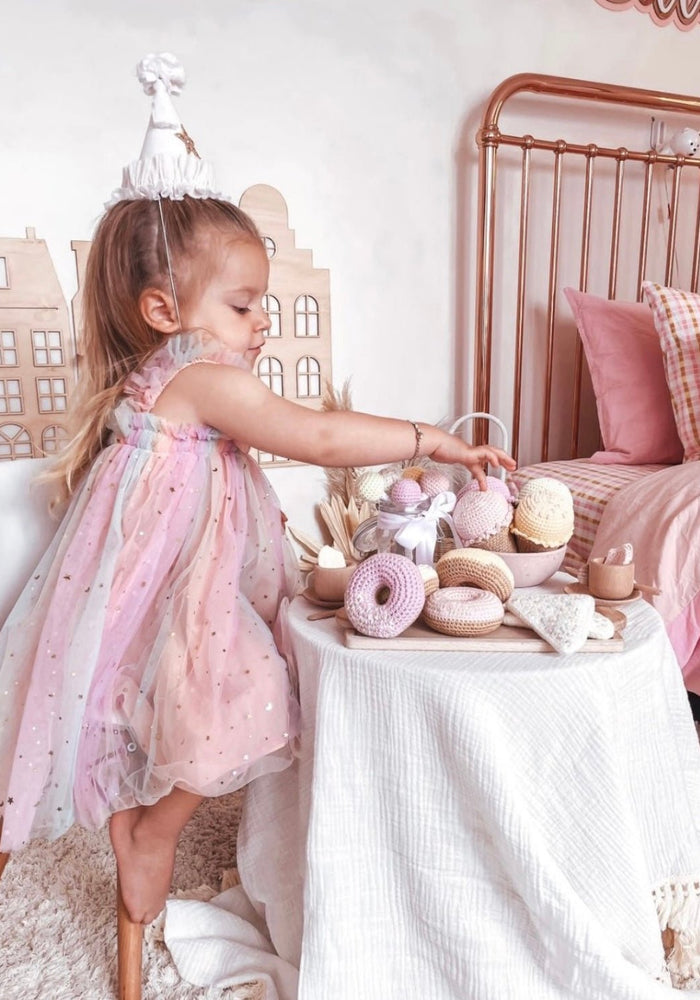 Kids little girls Arabella Tulle Fairy Birthday Dress - Rainbow Pink - Fox Baby & Co