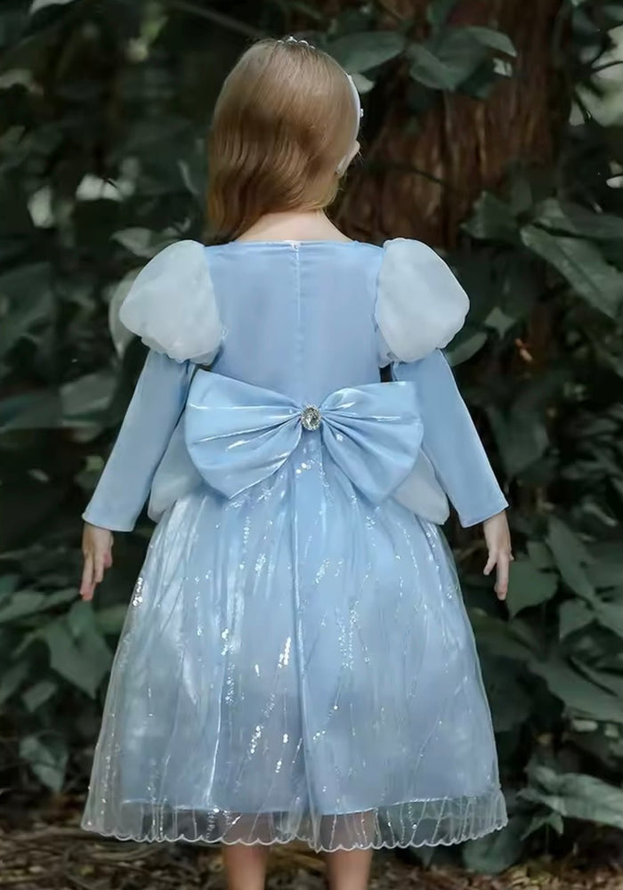 Magical Cinderella Princess Birthday Long Sleeve Party Dress Costume & Tiara Headband - Fox Baby & Co