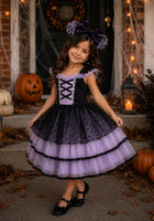 Load image into Gallery viewer, Whimsical Halloween Purple Witch Dress &amp; Headband
