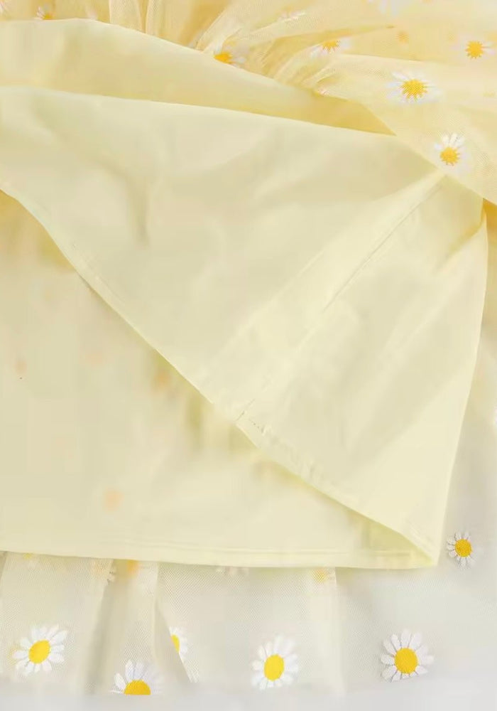 Kids Little Girl Daisy Floral Birthday Tutu Tulle Dress - Pink/Yellow - Fox Baby & Co