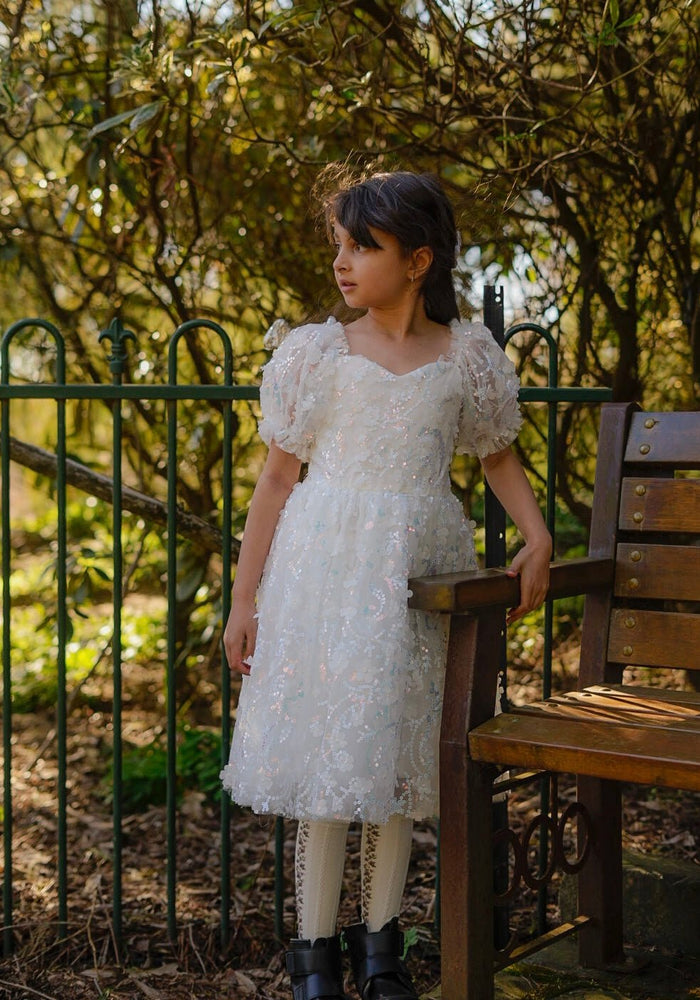 Kids girls Tea Party Sparkle Tulle Dress - White - Fox Baby & Co