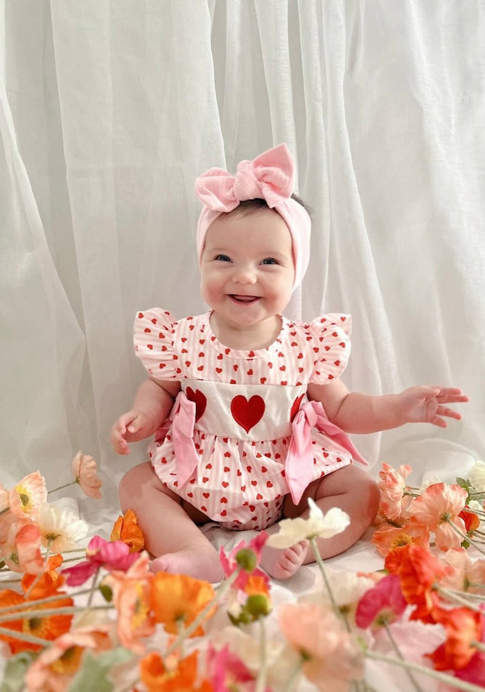 Pink Heart Big Bow Romper - Pink - Fox Baby & Co
