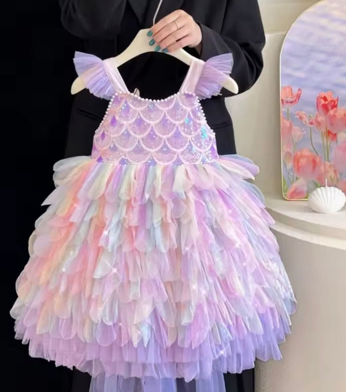 Mermaid Rainbow Bow Princess Party Dress