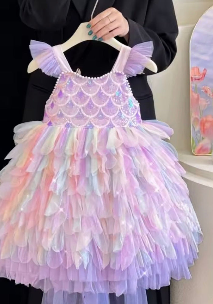 Mermaid Rainbow Bow Princess Party Dress