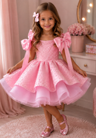 Load image into Gallery viewer, Little Girls Pink Sparkle Bow Luxe Princess Tulle Dress
