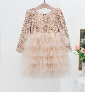 Gold Winter Wonderland Frill Tutu Long Sleeve Dress - Fox Baby & Co