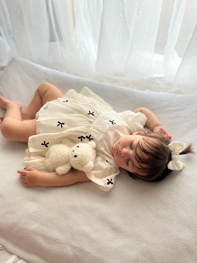 Baby Girls French Luxe Bow Puff Frill Romper - Black/Ivory