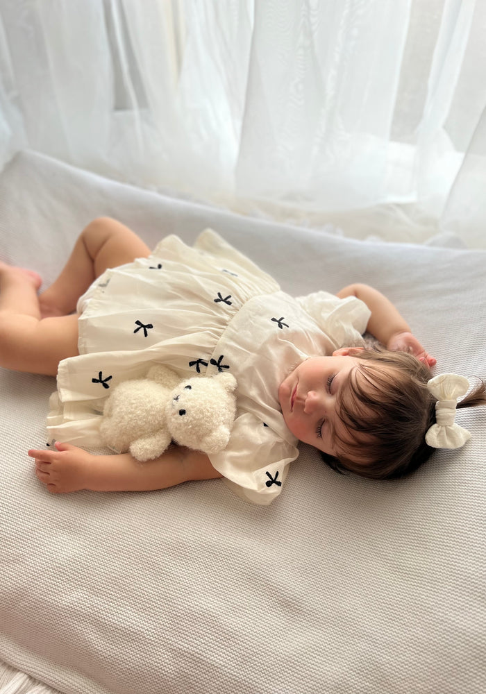 Baby Girls French Luxe Bow Puff Frill Romper - Black/Ivory