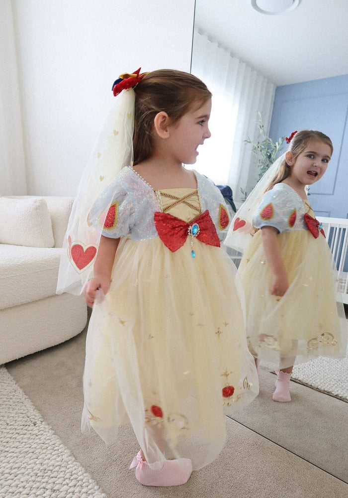 Luxe Snow White Princess Sparkle Party Dress Costume & Tulle Clip - Fox Baby & Co