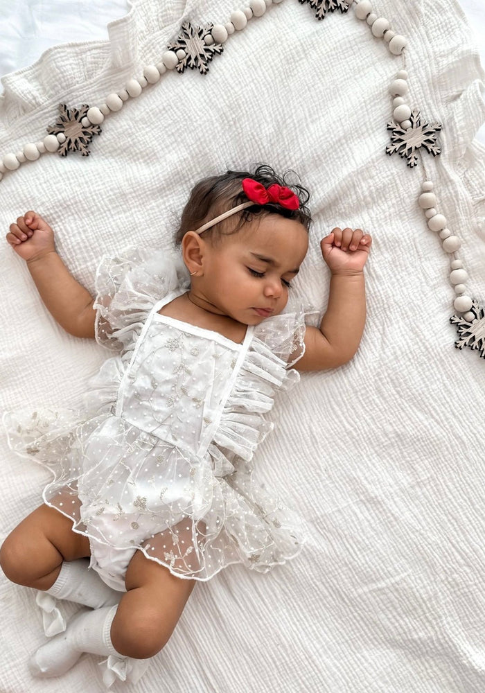 White Christmas Sparkle Frill Romper - Fox Baby & Co
