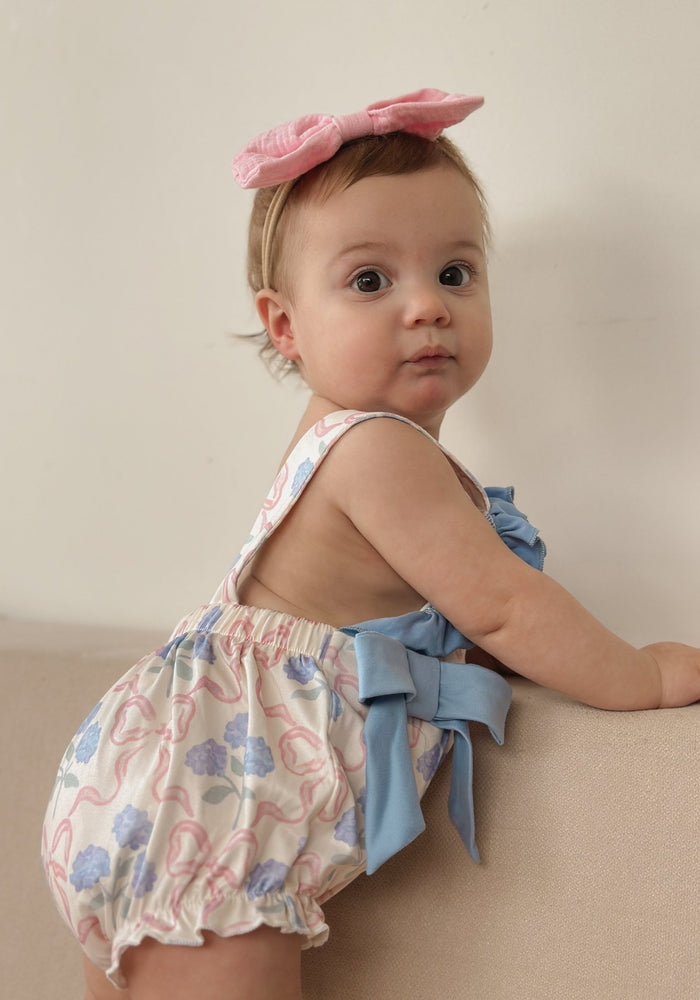 Posy Floral Bow Romper - Blue - Fox Baby & Co