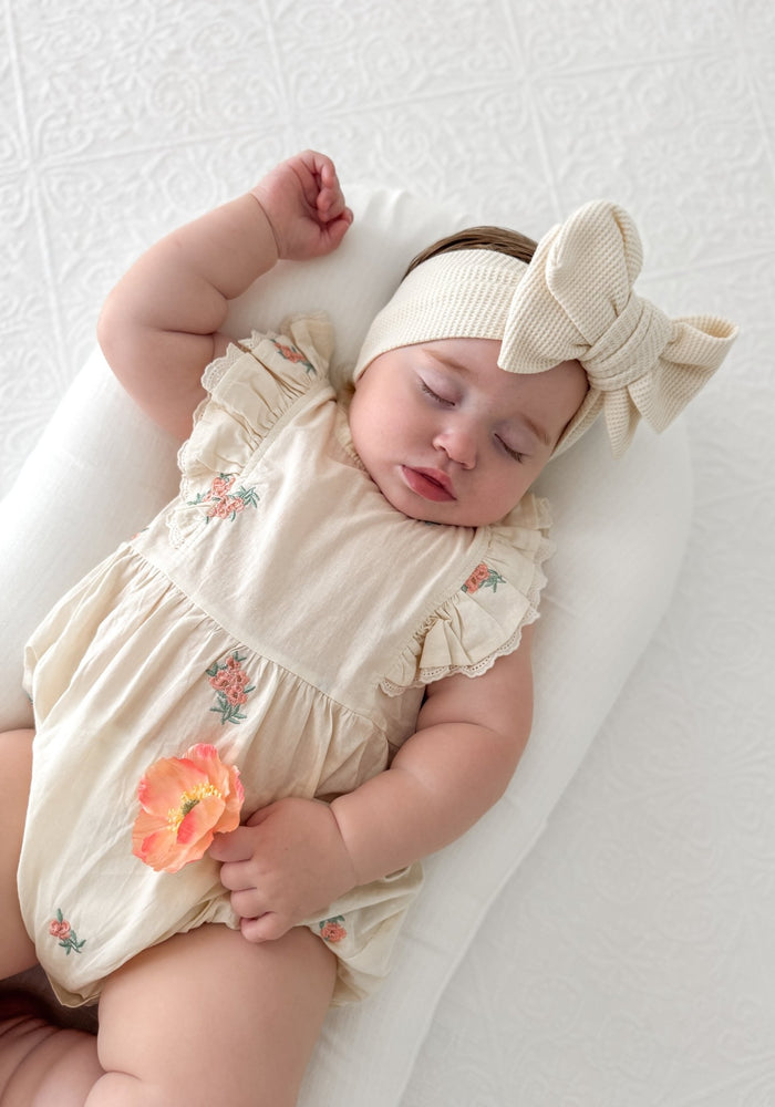 Baby Girls Peach Floral Vintage Romper (pre order) – Fox Baby Co