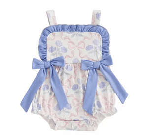 Posy Floral Bow Romper - Blue - Fox Baby & Co