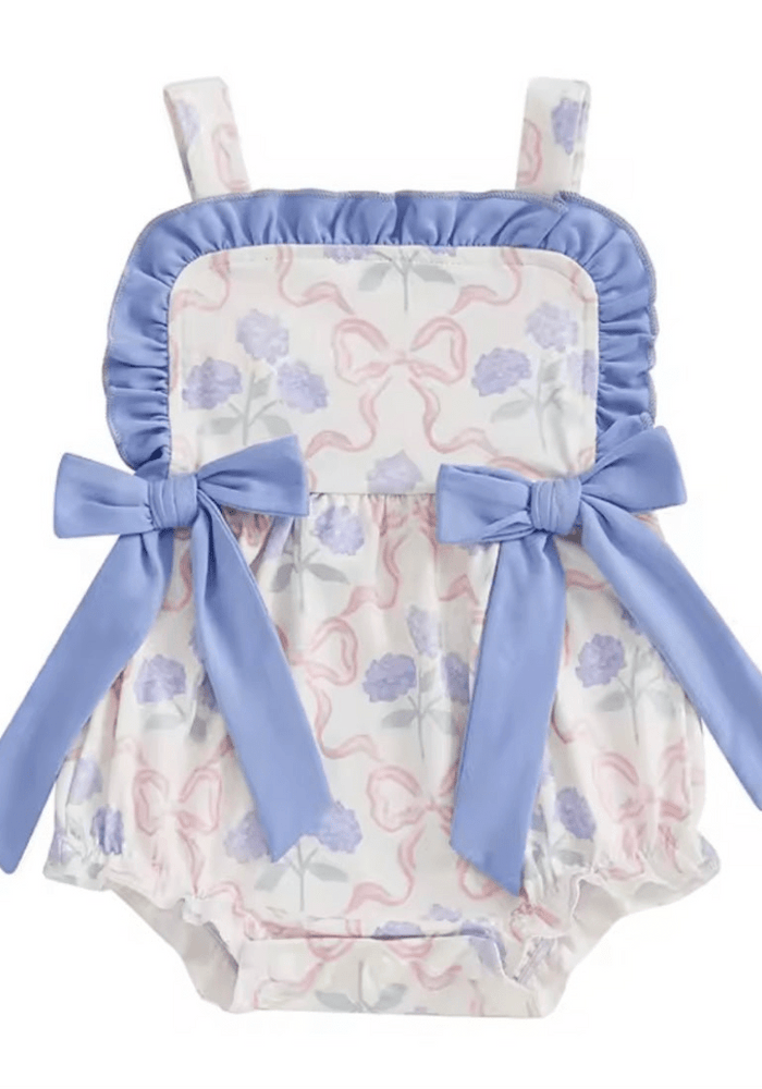Posy Floral Bow Romper - Blue - Fox Baby & Co