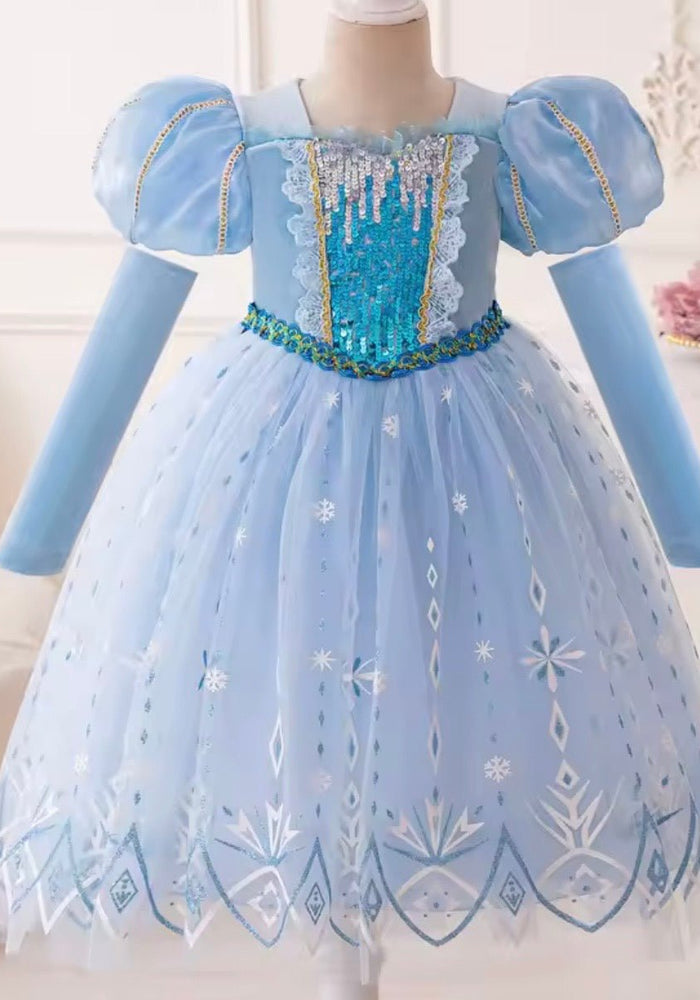 Snow Sparkle Princess Birthday Party Dress Costume with gloves - Fox Baby & Co