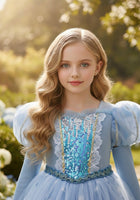 Load image into Gallery viewer, Snow Sparkle Princess Birthday Party Dress Costume with gloves - Fox Baby &amp; Co
