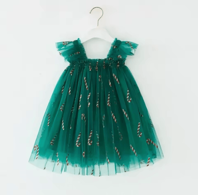 Candy Cane Christmas Little Girls Tulle Dress - Green (pre order) - Fox Baby & Co