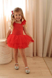 Luxe Ballerina Christmas Sparkle Tulle Tutu Leotard - Red - Fox Baby & Co