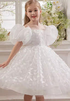 Load image into Gallery viewer, Bella Butterfly Flower Girl Kids Puff Sleeve Party Dress - White - Fox Baby &amp; Co
