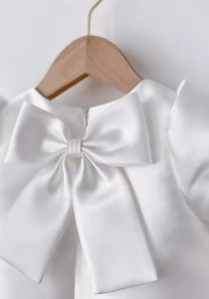 Kids girls Sparkle Bow Luxe Satin Dress - White (pre order) - Fox Baby & Co