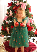 Load image into Gallery viewer, Candy Cane Christmas Little Girls Tulle Dress - Green - Fox Baby &amp; Co
