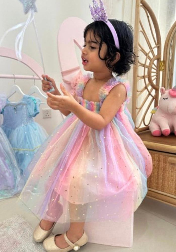 Kids little girls Arabella Tulle Fairy Birthday Dress - Rainbow Pink - Fox Baby & Co