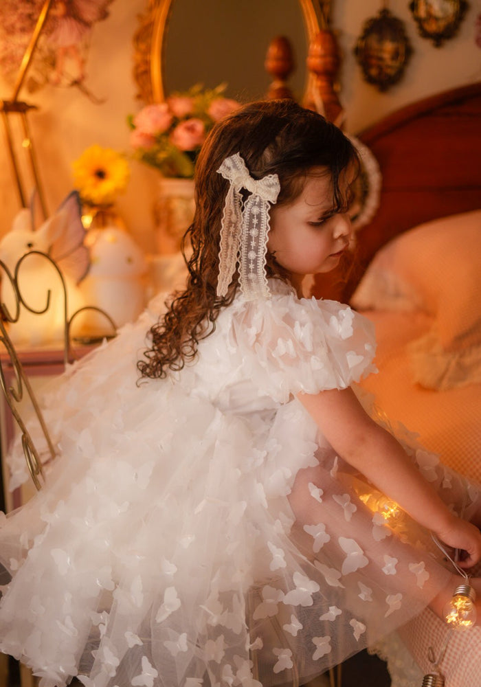 Kids girls Tea Party Butterfly Tulle Dress - White - Fox Baby & Co