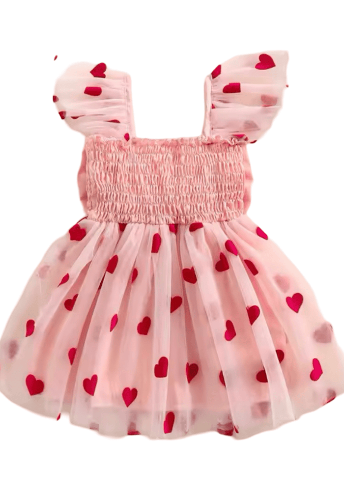Girl Valentine Bow Big Heart Tulle Dress - Pink (pre order) - Fox Baby & Co