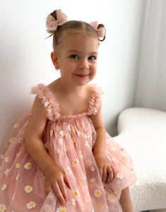 1st Birthday Kids little girl Arabella Daisy Tulle Dress -Pink/Yellow